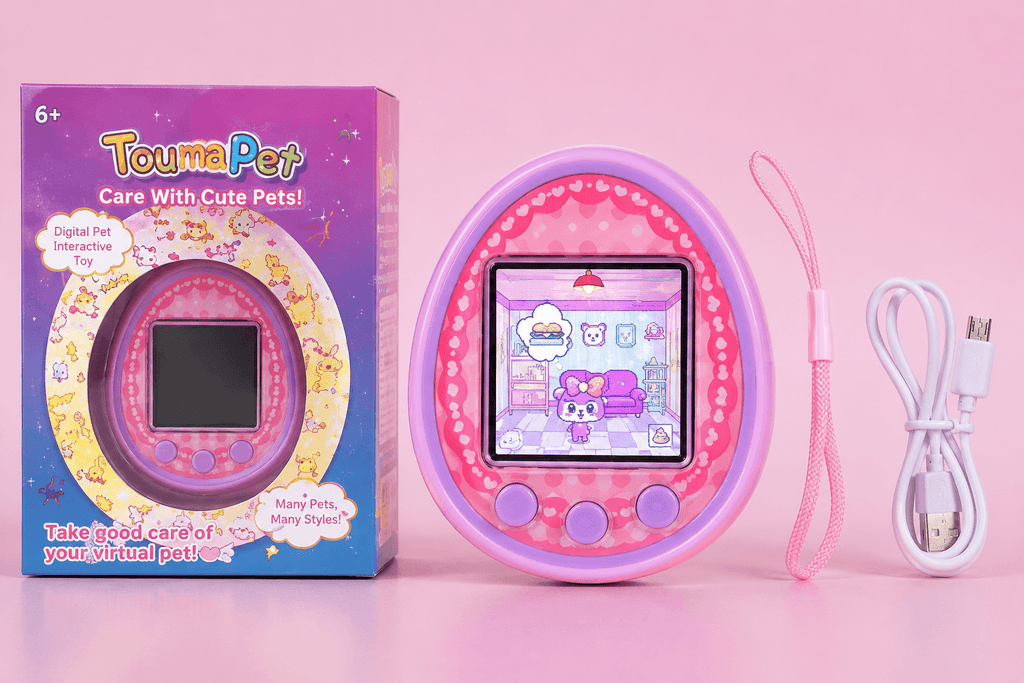 ToumaPet rose avec écran couleur HD, compagnon virtuel kawaii à collectionner.