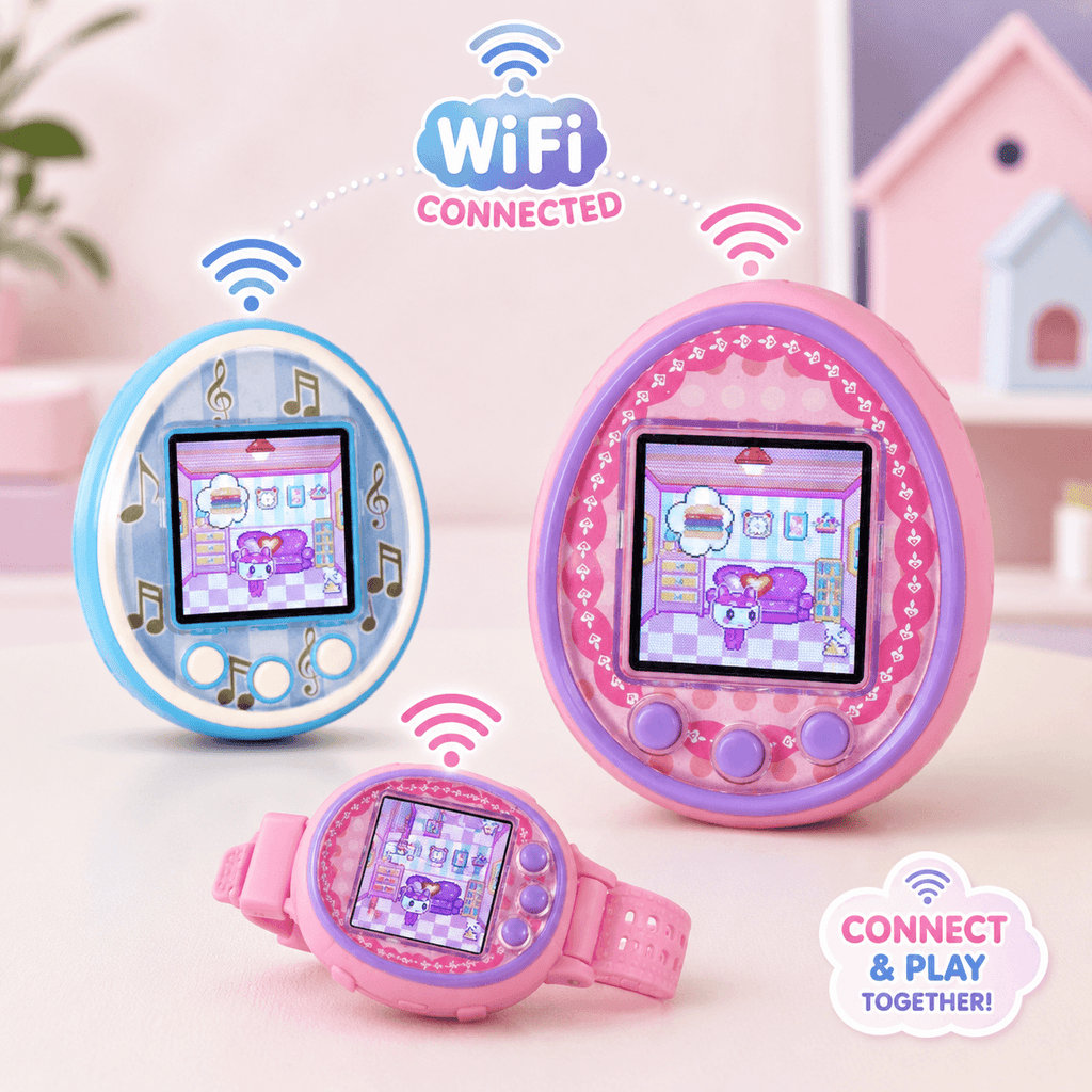 ToumaPet animal virtuel interactif avec écran couleur et mini-jeux, accessoire électronique kawaii.