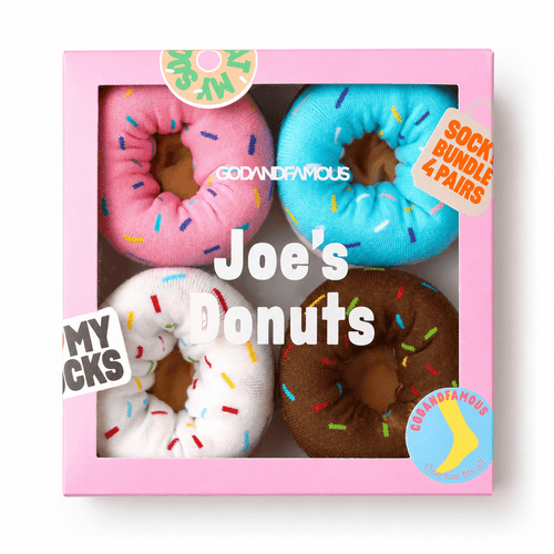 Chaussettes Donuts Kawaii présentées dans un emballage gourmand inspiré des donuts colorés.