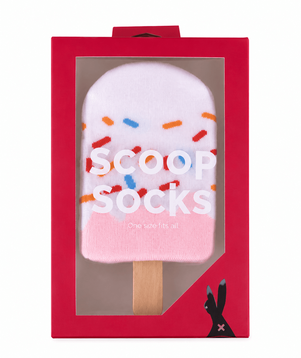Chaussettes Glace Kawaii présentées dans un emballage original en forme de glace, idée cadeau amusante.