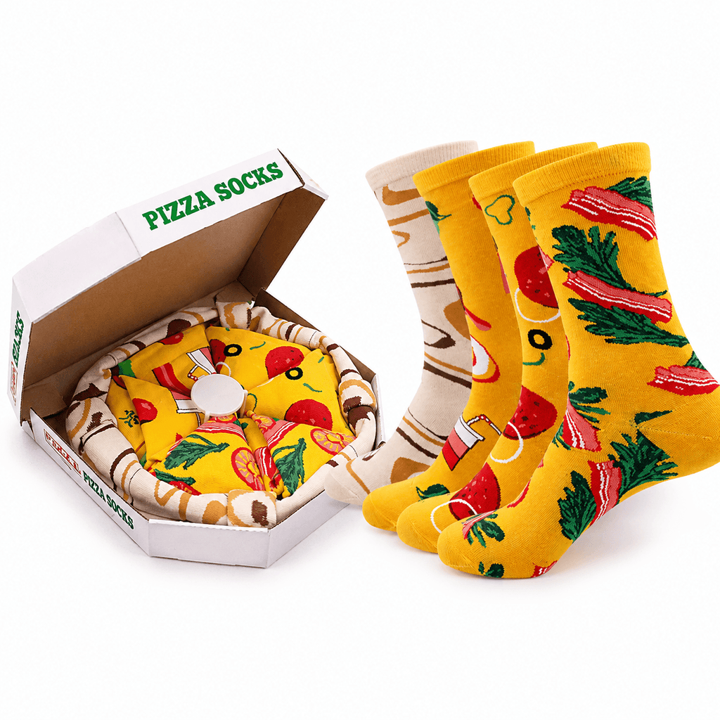 Chaussettes Pizza Kawaii aux couleurs gourmandes inspirées d'une pizza italienne, confortables et originales.