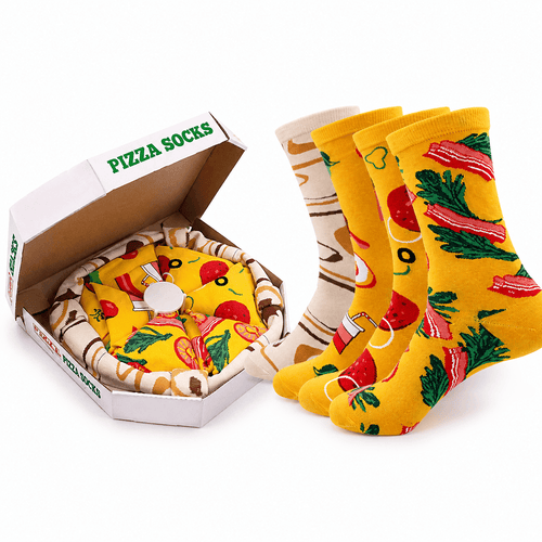 Chaussettes Pizza Kawaii aux couleurs gourmandes inspirées d'une pizza italienne, confortables et originales.