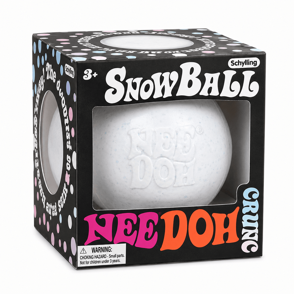 NeeDoh SnowBall Crunch Anti-Stress, balle sensorielle blanche avec texture croustillante et effet relaxant.