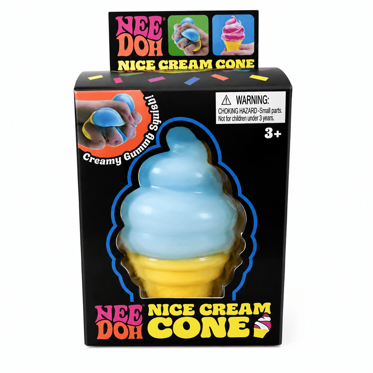 NeeDoh Nice Cream Cone Squishy, squishy anti-stress en forme de cornet de glace coloré et moelleux.