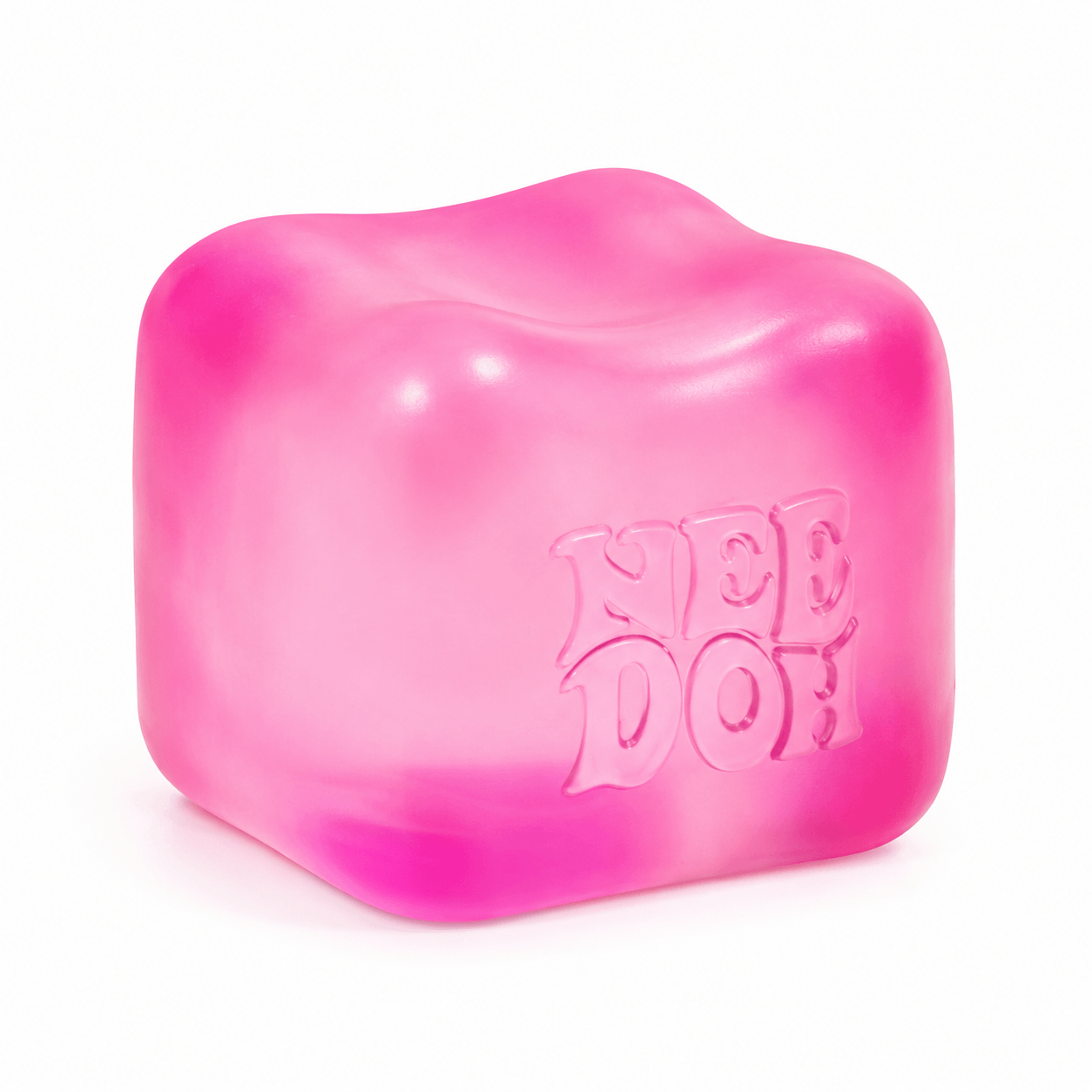 Main pressant un Nee Doh Nice Cube Squishy Anti-Stress à texture douce et à remontée lente.