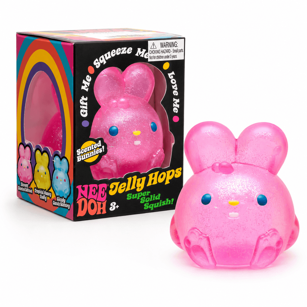 NeeDoh Jelly Hops Squishy Lapin Kawaii, jouet anti-stress en forme de lapin rose, doux, moelleux et amusant.