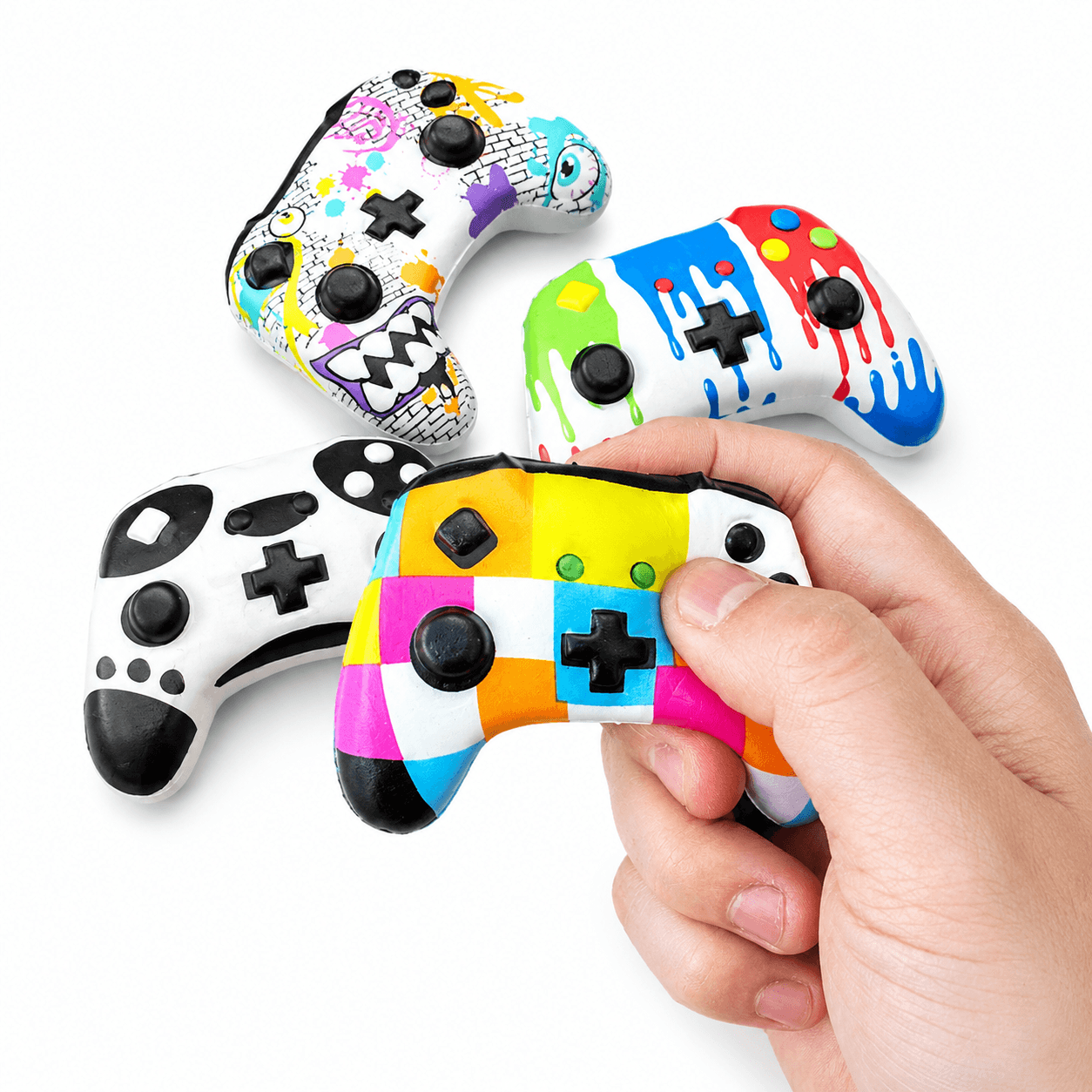 Porte-clés Squishy Manette Gaming Kawaii moelleux et colorés, idéals pour les passionnés de jeux vidéo.
