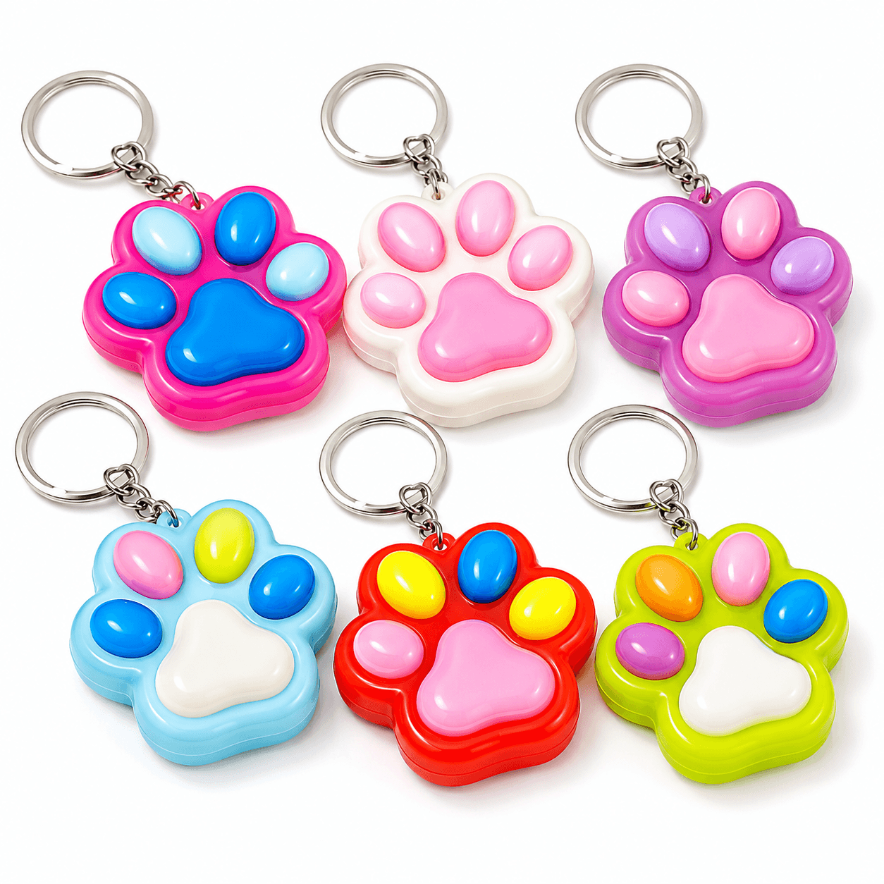 Collection de porte-clés Squishy Patte de Chat Kawaii colorés, parfaits pour personnaliser sacs et clés.
