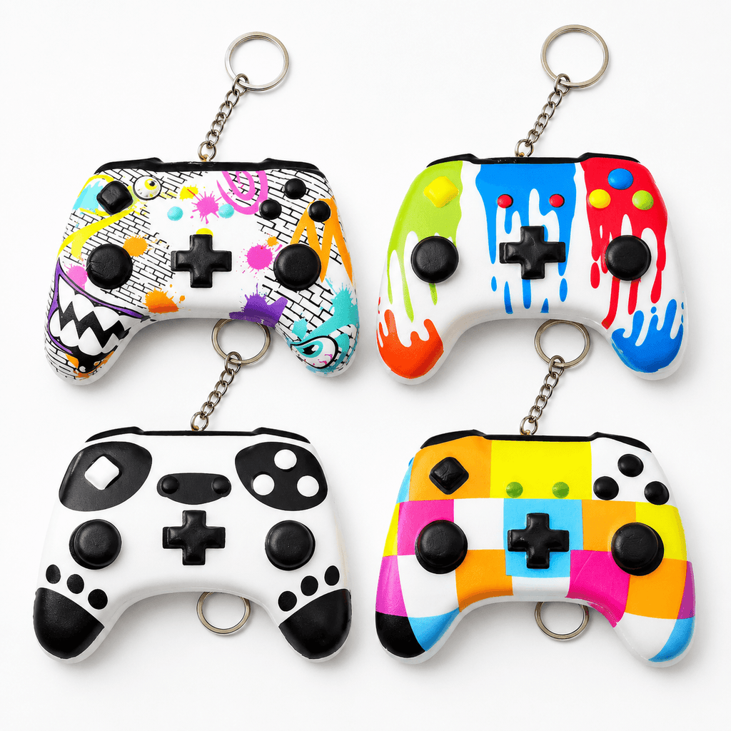 Porte-clés Squishy Manette Gaming Kawaii inspirés des consoles de jeux vidéo, accessoires anti-stress amusants.