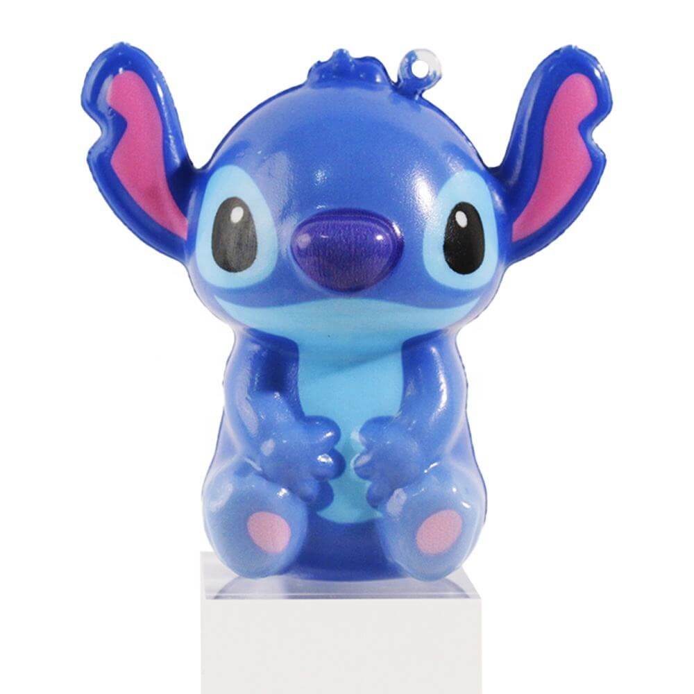 Porte-clés Squishy Stitch Kawaii bleu, accessoire anti-stress doux et moelleux pour sac ou trousse.