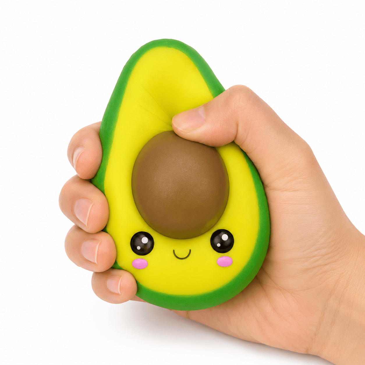 Main pressant un Squishy Avocat Kawaii Anti-Stress à texture ultra douce et à remontée lente.