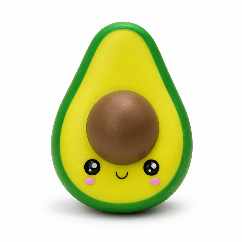 Squishy Avocat Kawaii Anti-Stress Ultra Moelleux en forme d’avocat adorable, doux, moelleux et agréable à presser.