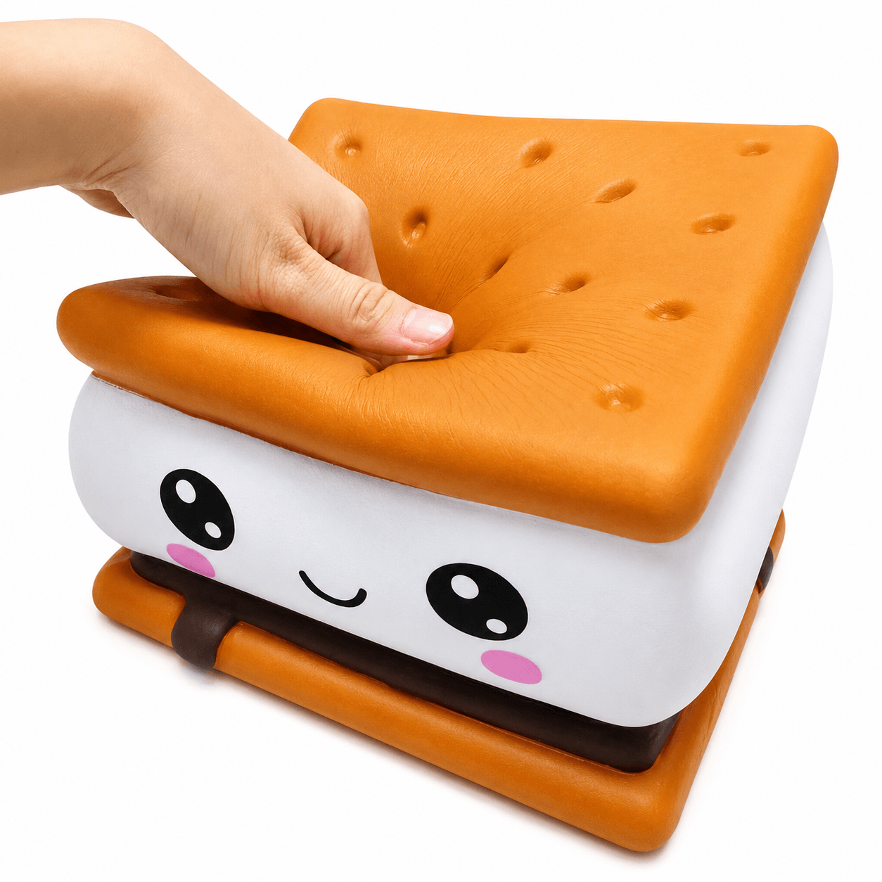 Main pressant un Squishy Biscuit Sandwich Kawaii XXL à remontée lente et texture ultra douce.