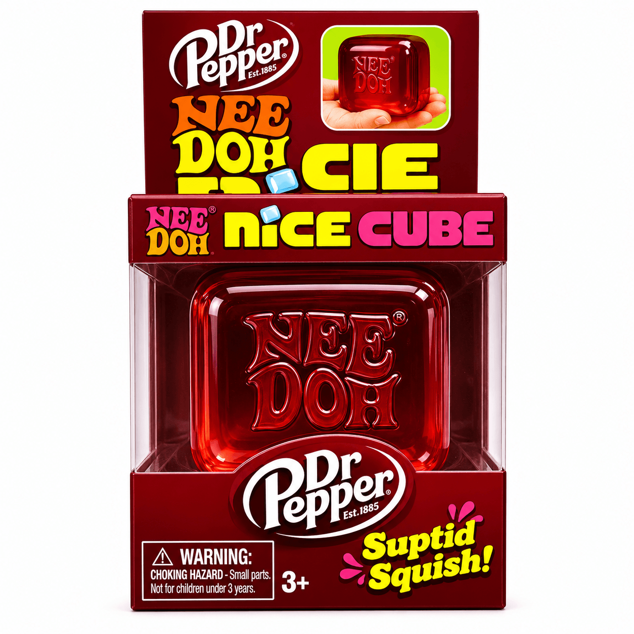 NeeDoh Nice Cube Dr Pepper Edition en édition spéciale, jouet anti-stress moelleux avec texture unique et effet relaxant.