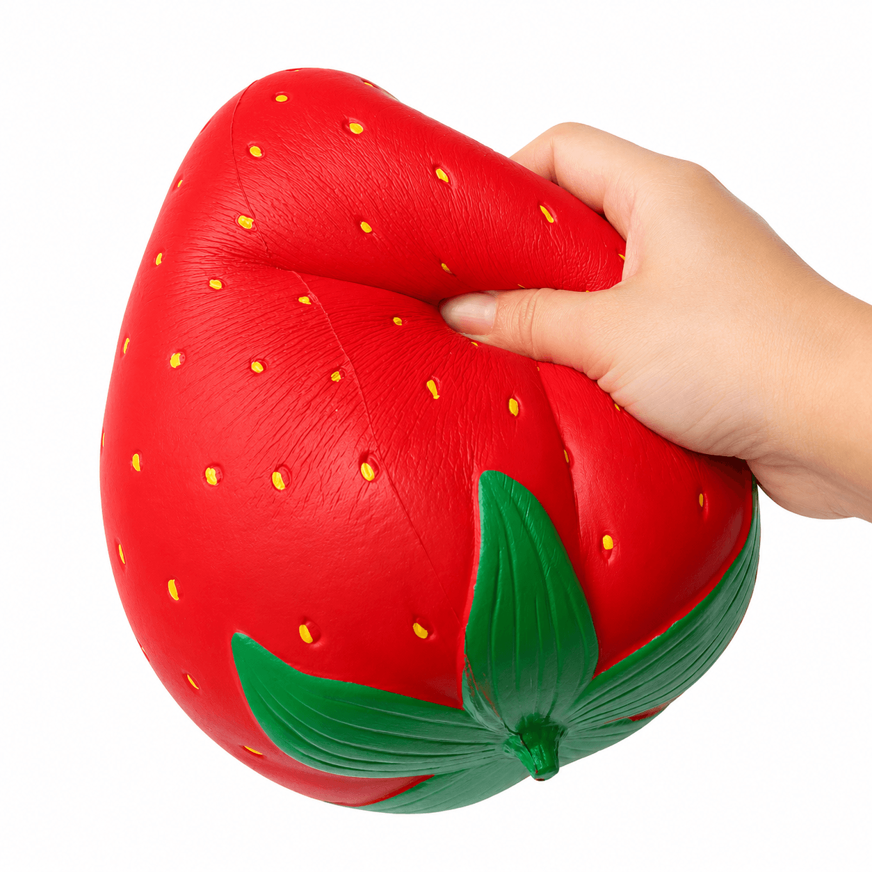 Squishy Fraise XXL géant anti-stress, parfait pour la détente et le plaisir tactile.