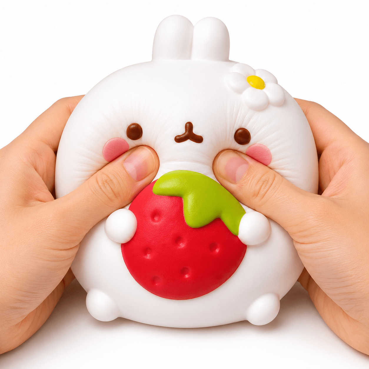 Squishy Lapin Fraise Kawaii moelleux et relaxant, parfait pour la détente et le plaisir tactile.
