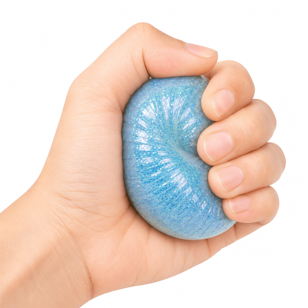 Main pressant un Squishy Dumpling Surprise Brillant à texture ultra douce et à remontée lente.