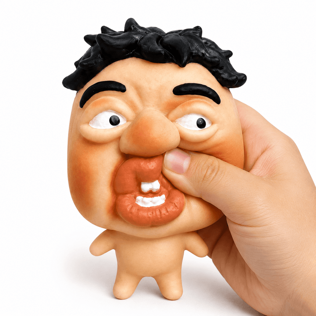 Squishy Funny Face Anti-Stress représentant un visage amusant, doux, moelleux et agréable à manipuler.