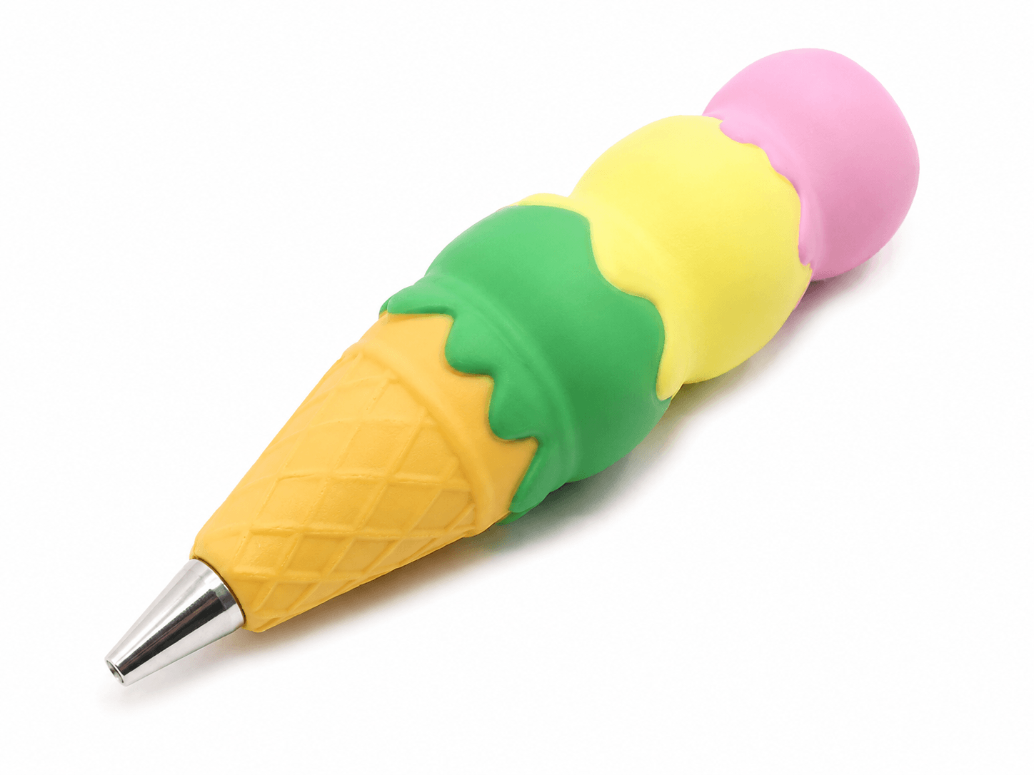 Squishy Stylo Glace Kawaii coloré en forme de cornet de glace, jouet anti-stress doux et amusant.