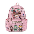 Cartable Labubu rose kawaii avec grand compartiment et design adorable pour l'école.