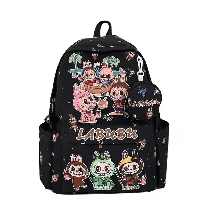 Cartable Labubu noir kawaii au design tendance, parfait pour le collège et les sorties.