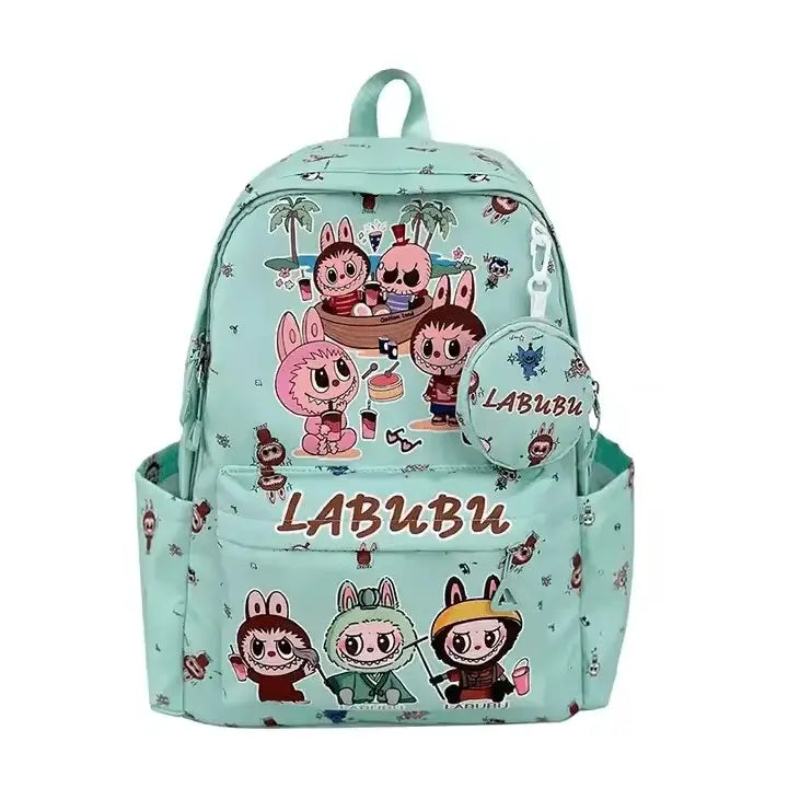 Cartable Labubu bleu kawaii confortable et spacieux, idéal pour les fournitures scolaires.