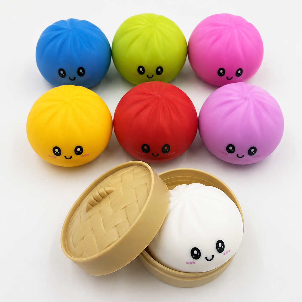 Squishy Ravioli Kawaii Surprise anti-stress Slow Rising dans son panier vapeur avec plusieurs couleurs disponibles