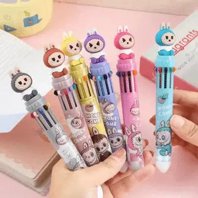 Stylos multi-couleurs Labubu kawaii avec plusieurs encres, parfaits pour l'école, les notes et le dessin.