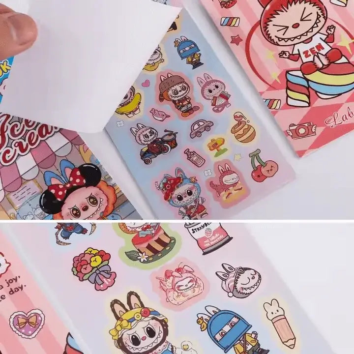 Collection de stickers Labubu colorés et mignons, idéale pour la personnalisation et le scrapbooking.