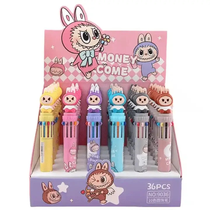 Pack de stylos multi-couleurs Labubu kawaii, accessoires d'écriture pratiques et originaux.