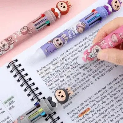 Stylo multi-couleur Labubu kawaii avec plusieurs couleurs d'encre intégrées dans un seul stylo.