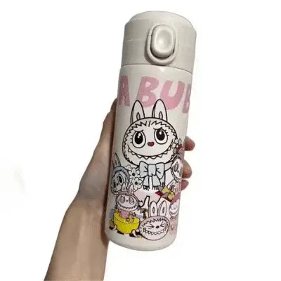 Thermos Labubu rose kawaii isotherme, pratique pour transporter café, thé ou boissons fraîches.