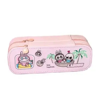 Trousse Labubu rose kawaii pratique et compacte pour ranger les fournitures scolaires.